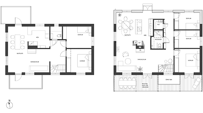 Before and after: 2 m additional depth resulted in a completely new floor plan!
